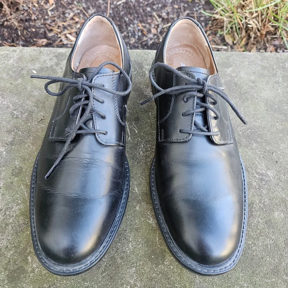 Johnston & Murphy Mason Plain Toe Dress Shoes 9 Black Leather Derby Classic Work
